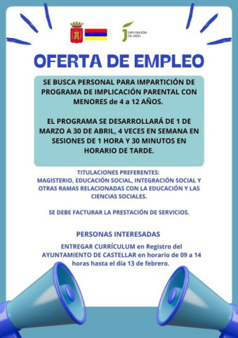 Oferta de empleo - Programa de implicación parental con menores