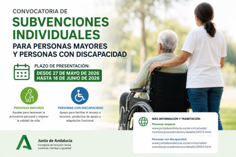 Abierto el plazo de ayudas individuales para personas mayores y personas con discapacidad en Andalucía